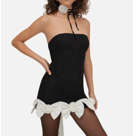 NWOT $249 FOR LOVE AND LEMONS CARESSA MINI DRESS IN BLACK & WHITE SIZE S